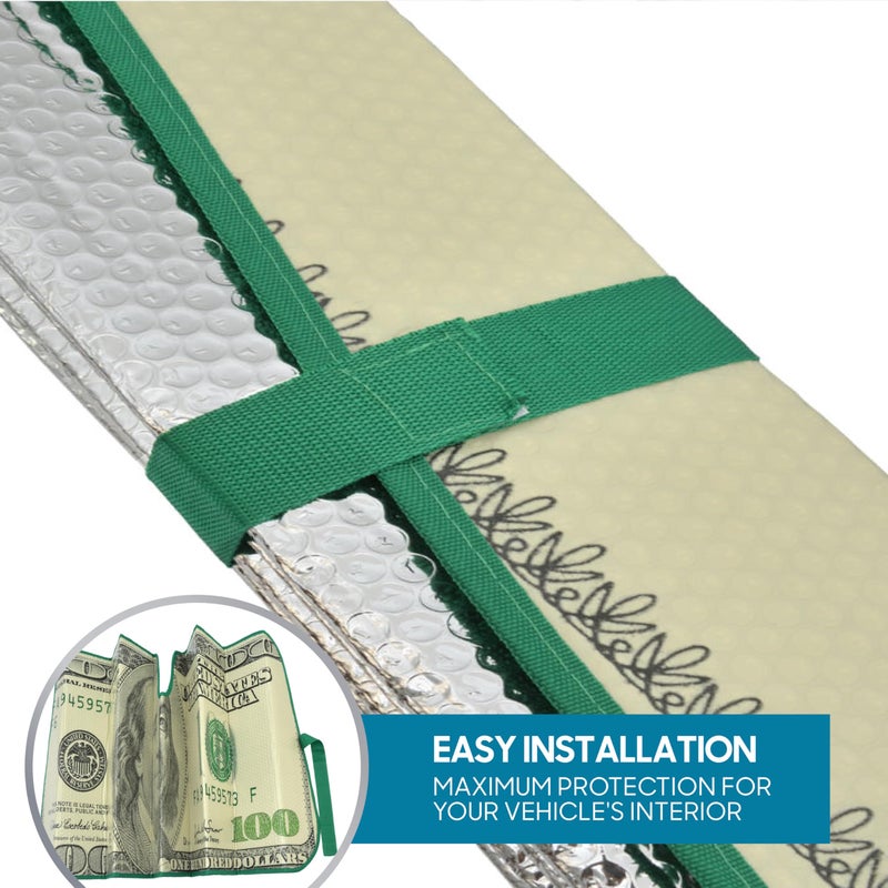 BDK Hundred Dollar Bill Benjamin Franklin Front Windshield Sun Shade - Accordion Folding Auto Sunshade for Car Truck SUV - Blocks UV Rays Sun Visor Protector - Keeps Your Vehicle Cool - 58 x 27 Inch - Image 5